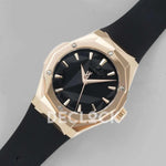 Replica Hublot Classic Fusion Orlinski Rose Gold in Black Faceted Dial on Black Rubber Strap - Replica Watches