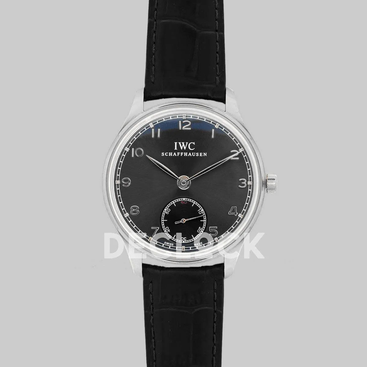 Replica IWC Portuguese Hand Wound Eight Days IW510202 Black Dial in Steel - Replica Watches