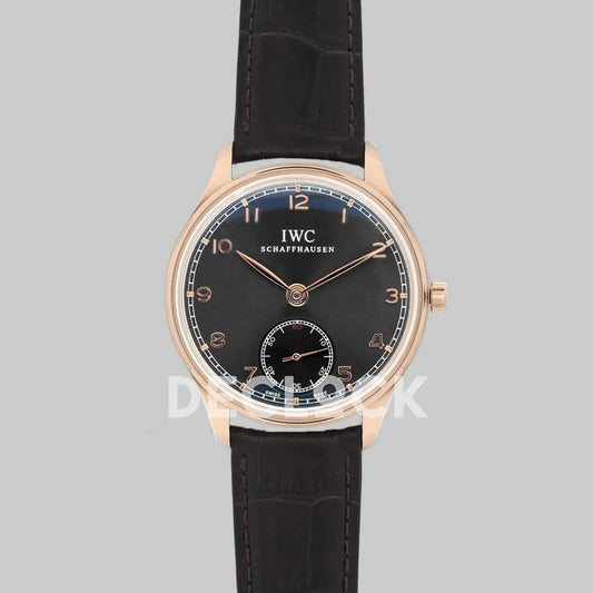 Replica IWC Portuguese Hand Wound Eight Days IW545406 Black Dial in Rose Gold - Replica Watches