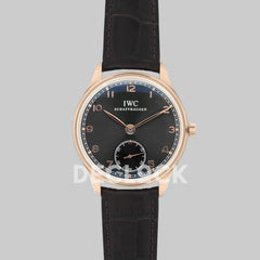 Replica IWC Portuguese Hand Wound Eight Days IW545406 Black Dial in Rose Gold - Replica Watches