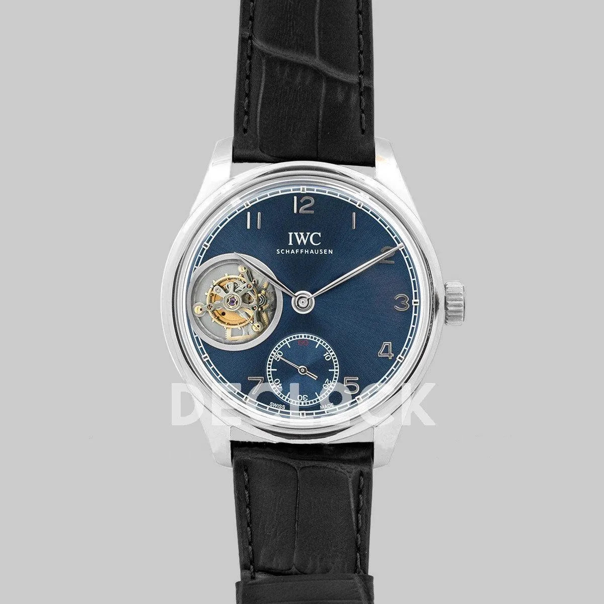 Replica IWC Portuguese Tourbillon Hand Wound IW5463 Blue Dial in Steel - Replica Watches