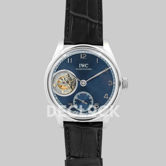 Replica IWC Portuguese Tourbillon Hand Wound IW5463 Blue Dial in Steel - Replica Watches