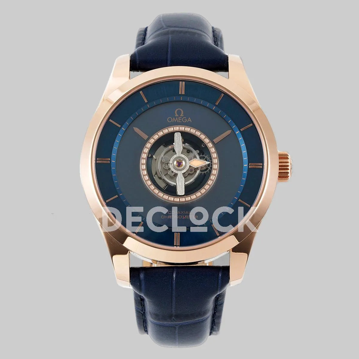 Replica Omega De Ville Tourbillon RG MIF Blue Dial on Blue Leather Strap - Replica Watches