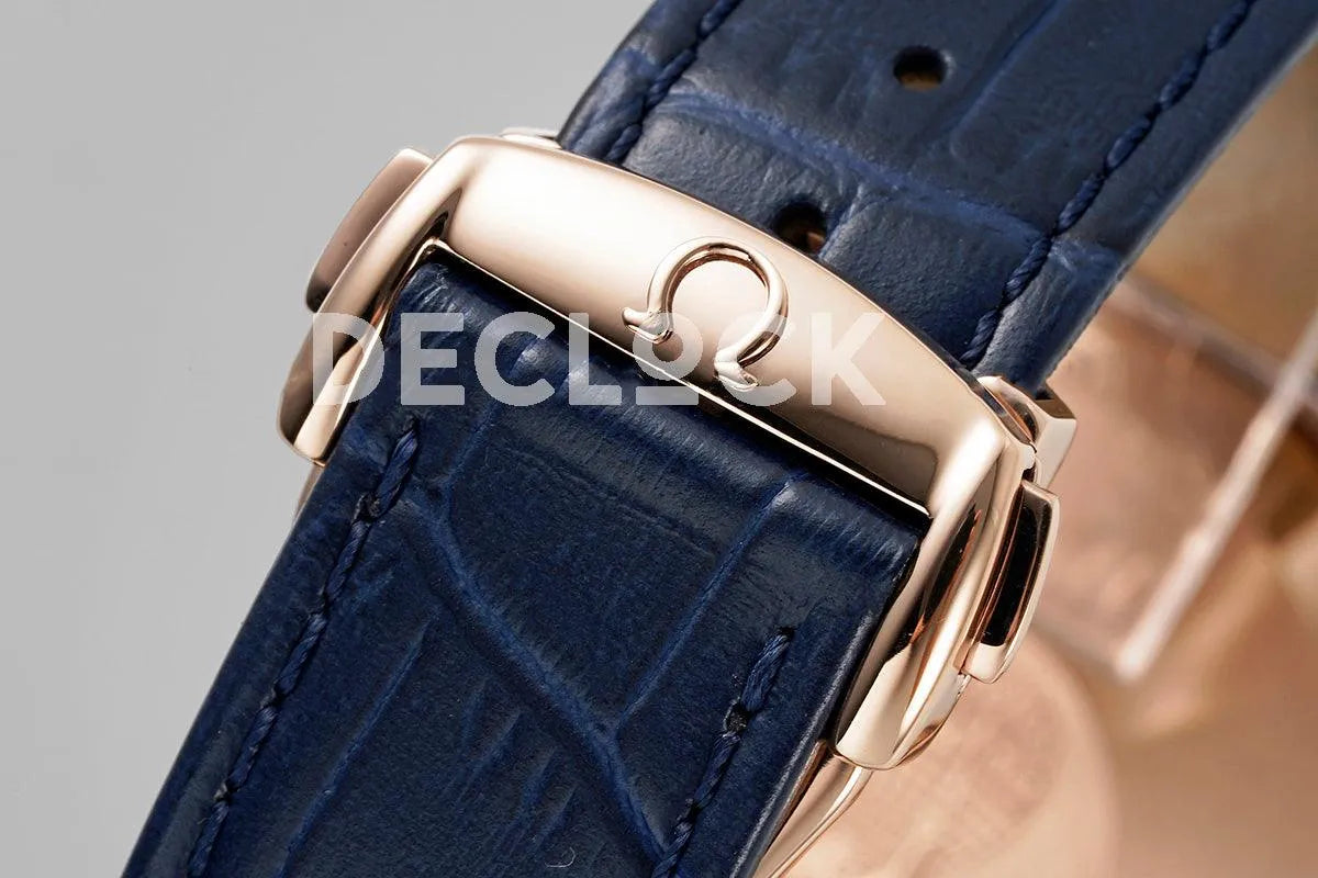 Replica Omega De Ville Tourbillon RG MIF Blue Dial on Blue Leather Strap - Replica Watches