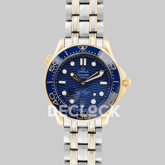 Replica Omega Seamaster Diver 300m Omega Co-Axial Master Chronometer 42mm Blue Dial with Blue Bezel in Steel/Yellow Gold - Replica Watches