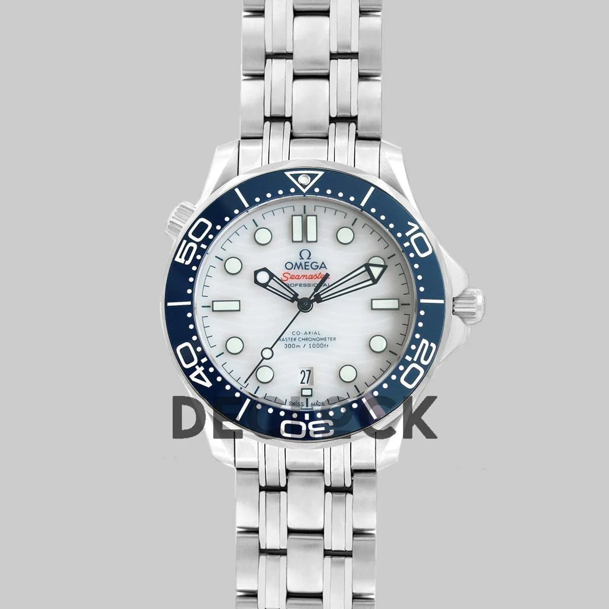 Replica Omega Seamaster Diver 300m Omega Co-Axial Master Chronometer 42mm White Dial with Blue Bezel - Replica Watches