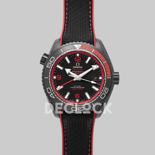 Replica Omega Seamaster Planet Ocean GMT “Deep Black” Red Ceramic - Replica Watches