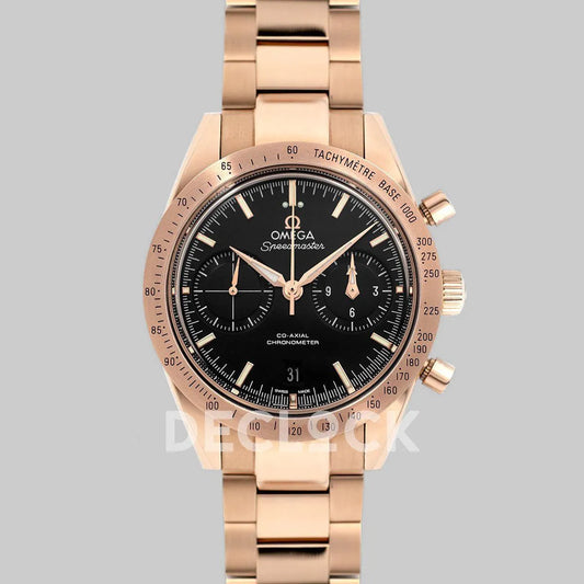 Replica Omega Speedmaster ’57 Co-Axial Black Dial in Rose Gold on Bracelet - Replica Watches