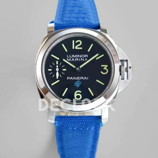 Replica Panerai PAM634 Luminor Black Dial on Blue Strap - Replica Watches