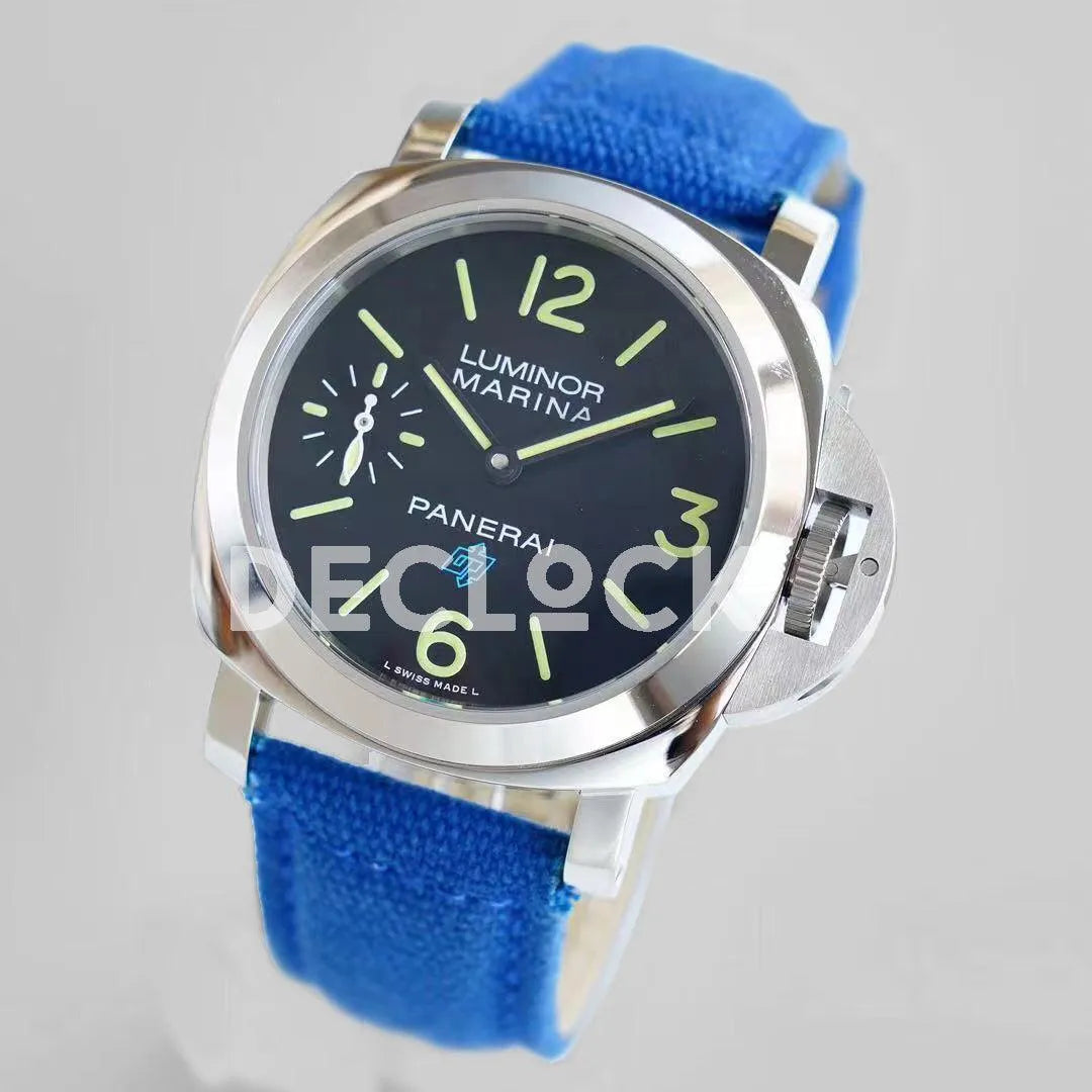 Replica Panerai PAM634 Luminor Black Dial on Blue Strap - Replica Watches