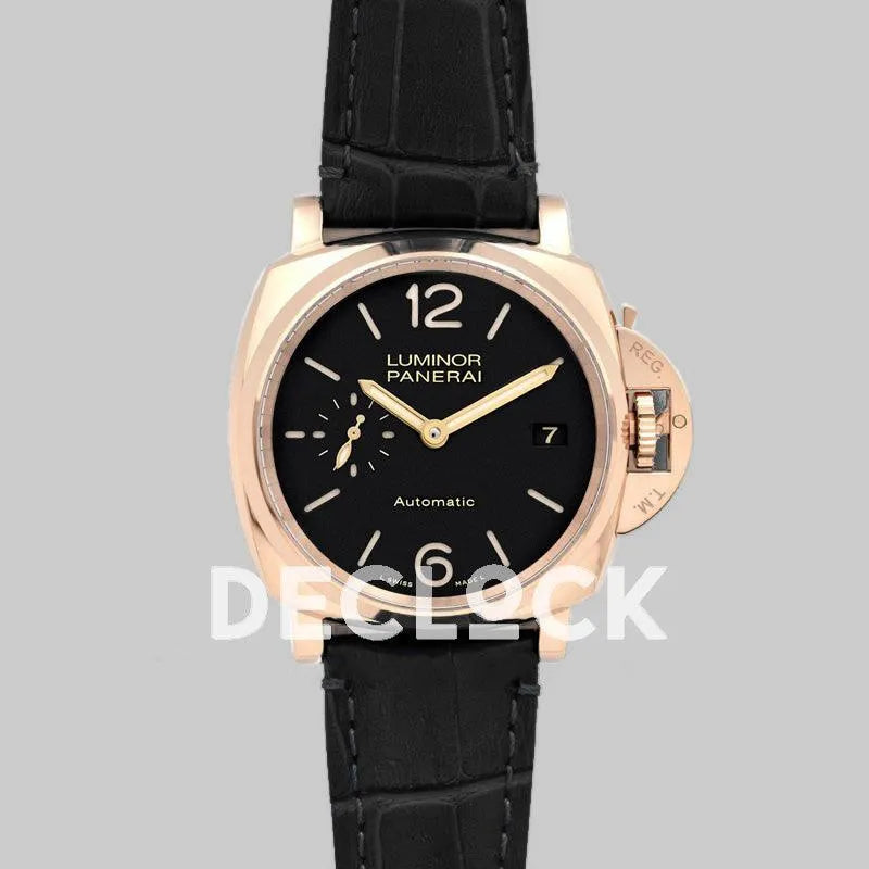 Replica Panerai PAM908 Luminor Due 3 Days Automatic Oro Rosso ‘Fu’ Black Dial - Replica Watches