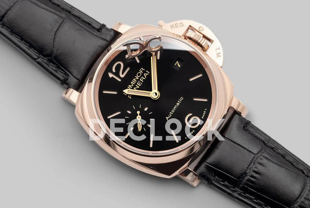 Replica Panerai PAM908 Luminor Due 3 Days Automatic Oro Rosso ‘Fu’ Black Dial - Replica Watches