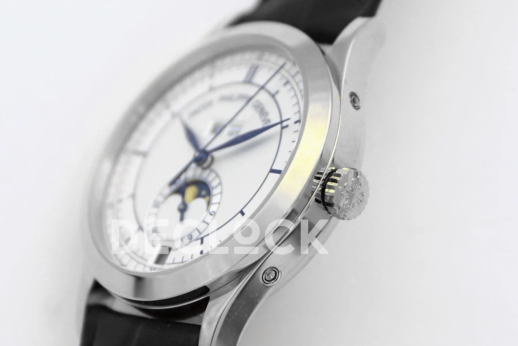 Replica Pattek Philippe Annual Calendar Moonphase 5396 White/Blue Dial on Black Leather Strap - Replica Watches