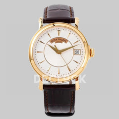 Replica Pattek Philippe Calatrava 5153 Rose Gold White Dial on Brown Leather Strap - Replica Watches