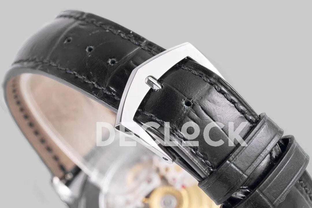 Replica Pattek Philippe Calatrava 5227 Steel Black Dial on Black Leather Strap - Replica Watches