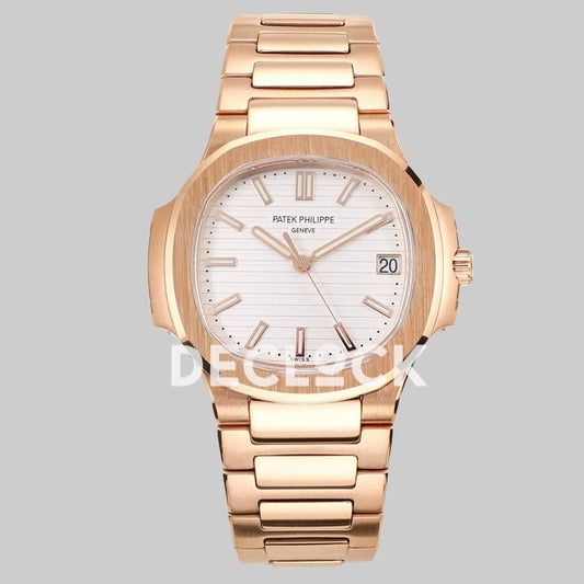 Replica Pattek Philippe Nautilus 5711 Rose Gold White Dial on Rose Gold - Replica Watches