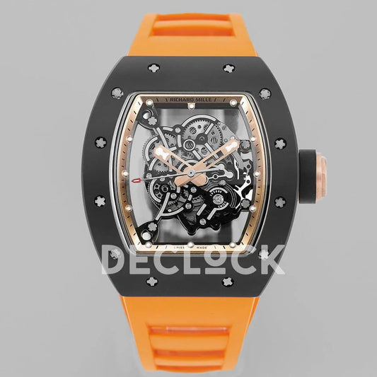 Replica Richard Mille RM 055 White Bubba Watson Black Ceramic on Orange Rubber - Replica Watches