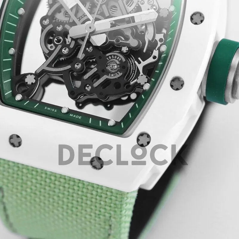 Replica Richard Mille RM 055 White Bubba Watson White Ceramic on Green Nylon Strap - Replica Watches