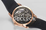 Replica Roger Dubuis Excalibur Spider Skeleton Flying Tourbillon in Rose Gold with Blue/Black Rubber Strap - Replica Watches