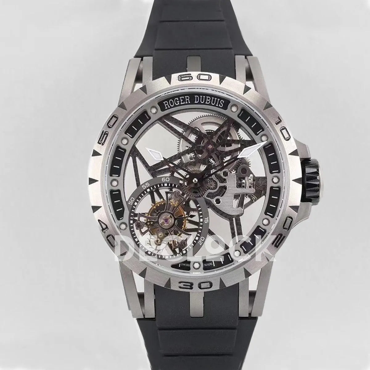 Replica Roger Dubuis Excalibur Spider Skeleton Flying Tourbillon with Black Rubber Strap - Replica Watches