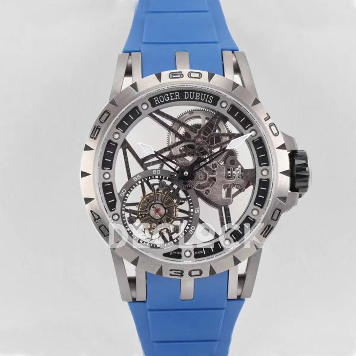 Replica Roger Dubuis Excalibur Spider Skeleton Flying Tourbillon with Blue Rubber Strap - Replica Watches