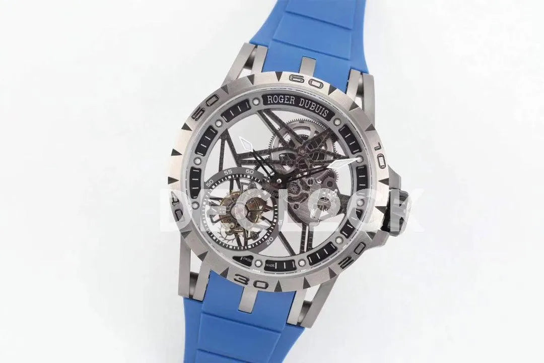 Replica Roger Dubuis Excalibur Spider Skeleton Flying Tourbillon with Blue Rubber Strap - Replica Watches