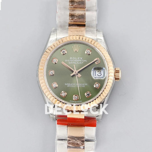 Replica Rolex Datejust 31 278271 Green Dial in Everose Gold with Diamond Markers - Replica Watches