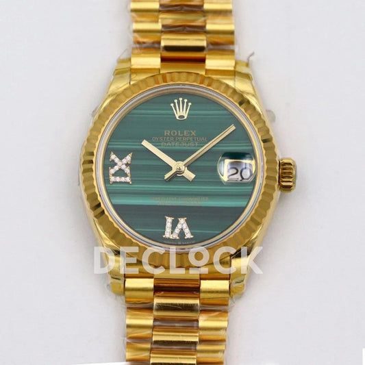 Replica Rolex Datejust 31 Vintage Green Dial in Yellow Gold with Roman Markers - Replica Watches