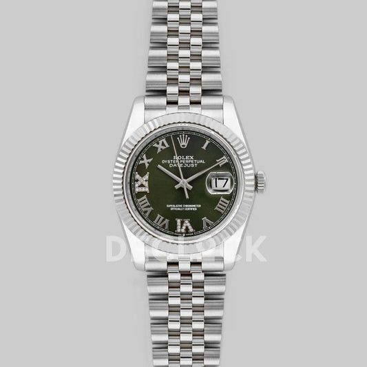 Replica Rolex Datejust 36 116234 Olive Green Dial with Roman/Diamond Markers - Replica Watches