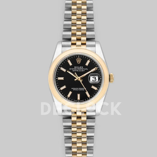 Replica Rolex Datejust 36 126201 Black Dial in Yellow Gold and Steel with Stick Markers - Replica Watches