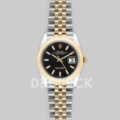 Replica Rolex Datejust 36 126201 Black Dial in Yellow Gold and Steel with Stick Markers - Replica Watches