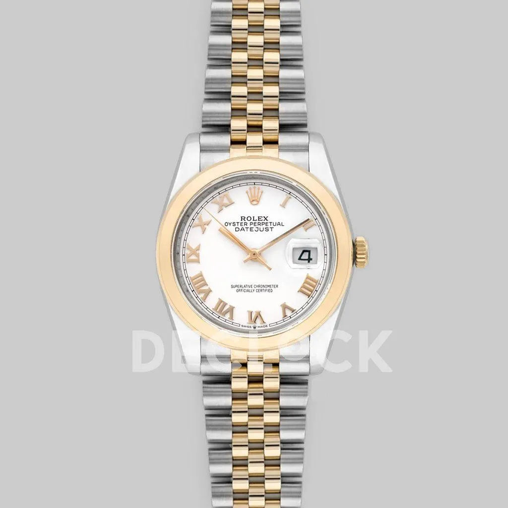 Replica Rolex Datejust 36 126201 White Dial in Yellow Gold and Steel with Roman Markers - Replica Watches