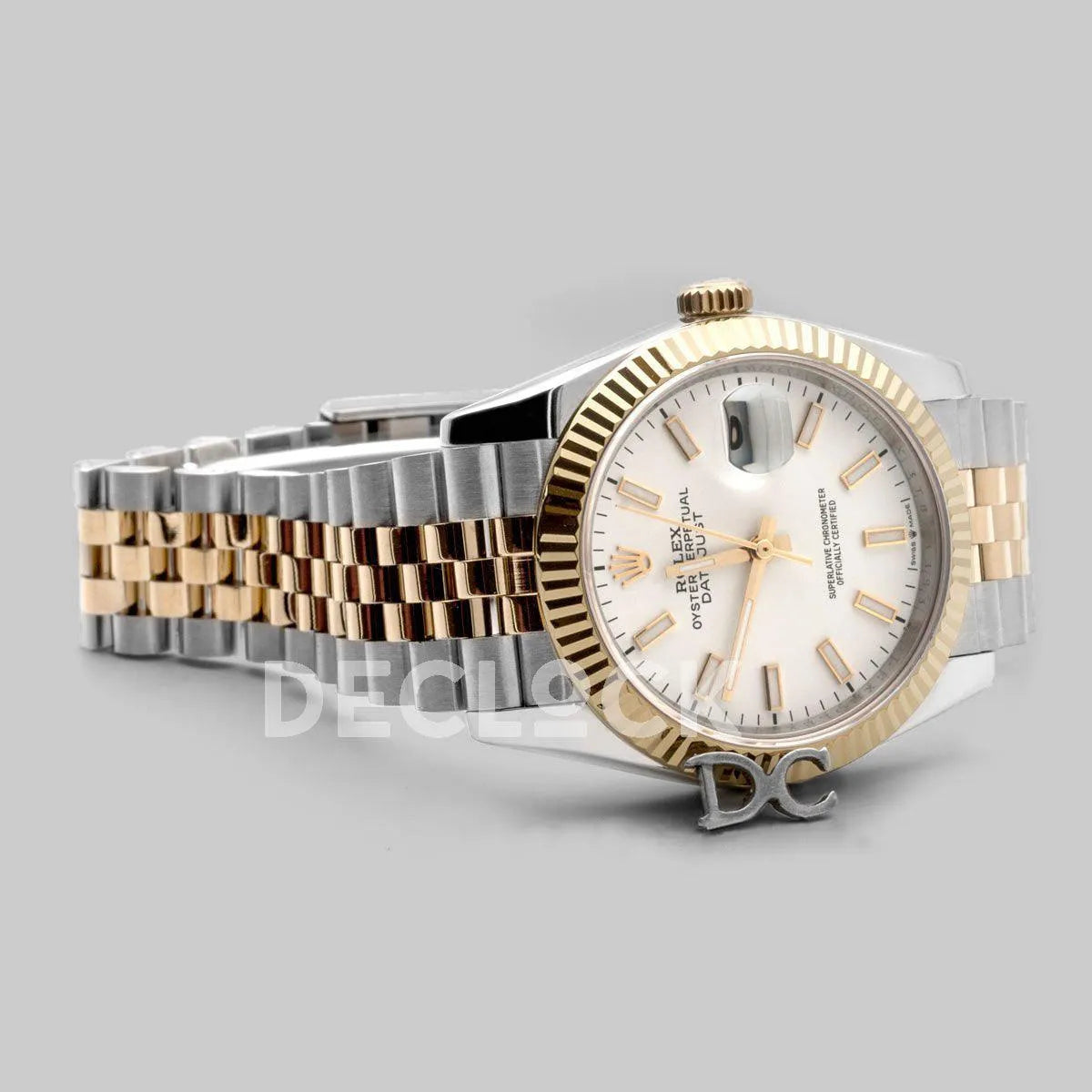 Replica Rolex Datejust 36 126283RBR White Dial in Yellow Gold and Steel with Stick Markers - Replica Watches