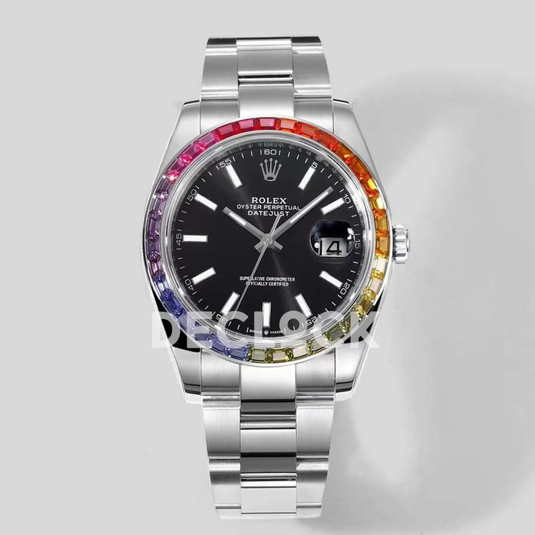 Replica Rolex Datejust 41 Black Dial Rainbow Bezel - Replica Watches