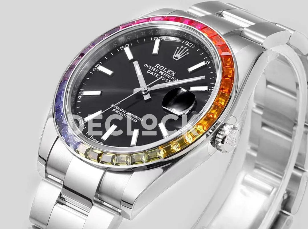 Replica Rolex Datejust 41 Black Dial Rainbow Bezel - Replica Watches