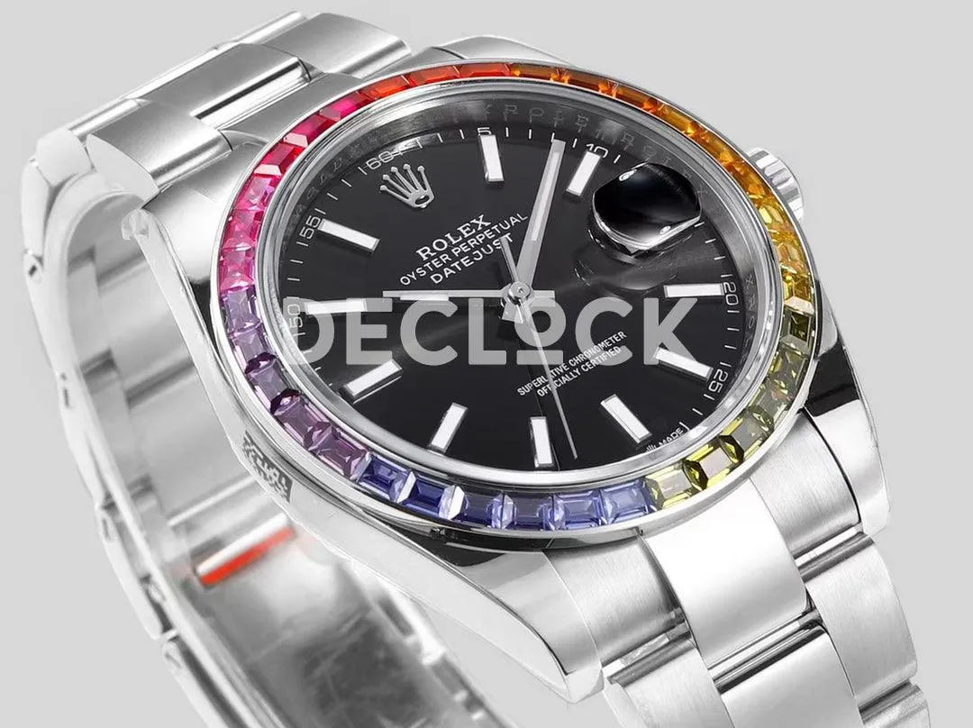 Replica Rolex Datejust 41 Black Dial Rainbow Bezel - Replica Watches