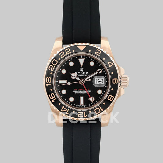 Replica Rolex GMT Master II in Rose Gold on Rubber Strap - Replica Watches