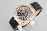 Replica Rolex Sky Dweller Rose Gold in Gray Dial on Black Rubber Strap - Replica Watches