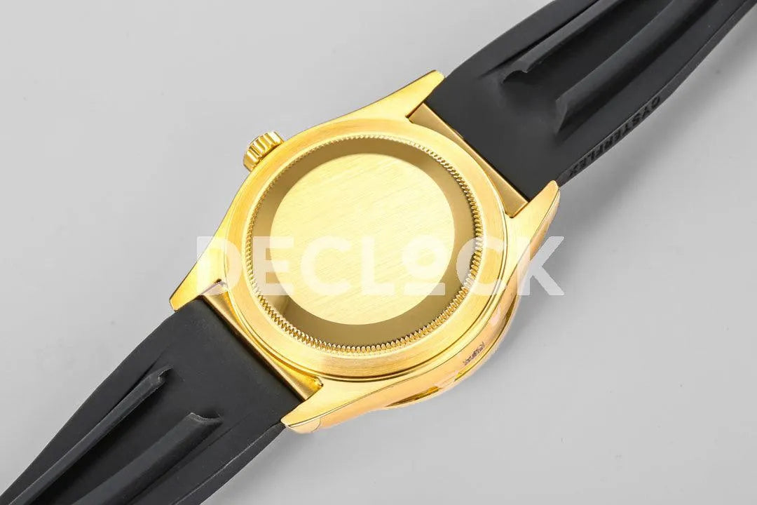 Replica Rolex Sky Dweller Yellow Gold in Gold Dial on Black Rubber Strap - Replica Watches