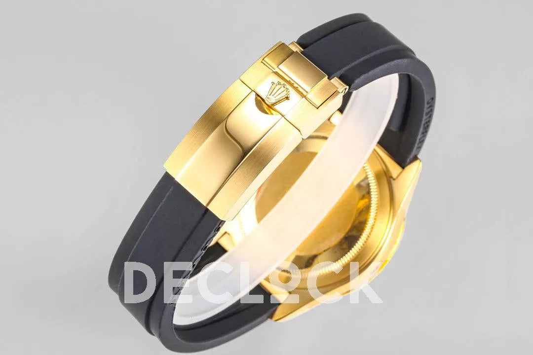 Replica Rolex Sky Dweller Yellow Gold in Gold Dial on Black Rubber Strap - Replica Watches