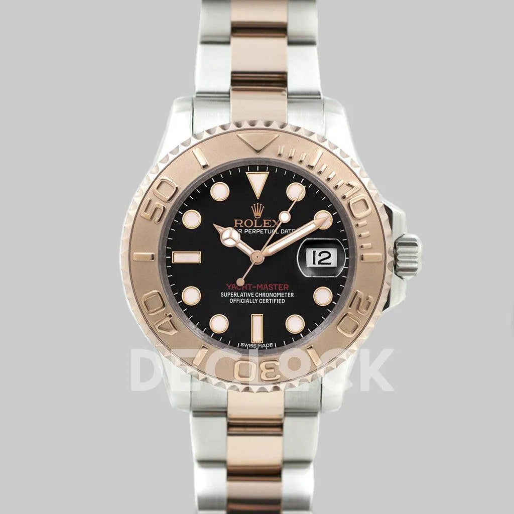 Replica Rolex Yacht Master 116622 Everose Black Dial in Two Tone - Replica Watches