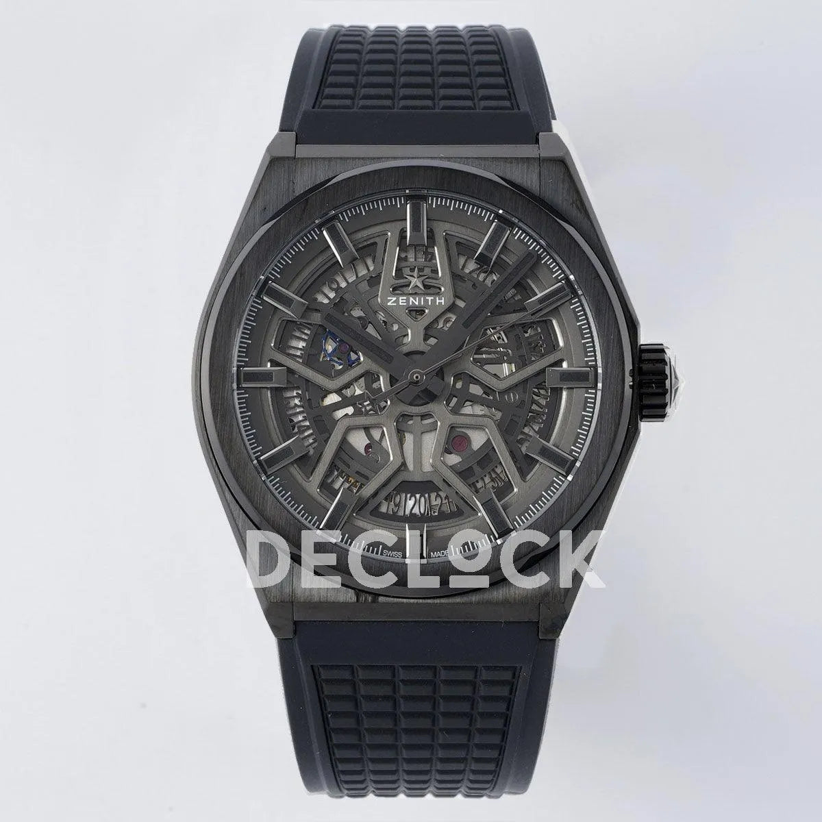 Replica Zenith Defy Classic Skeleton Black Bezel on Black Rubber Strap - Replica Watches