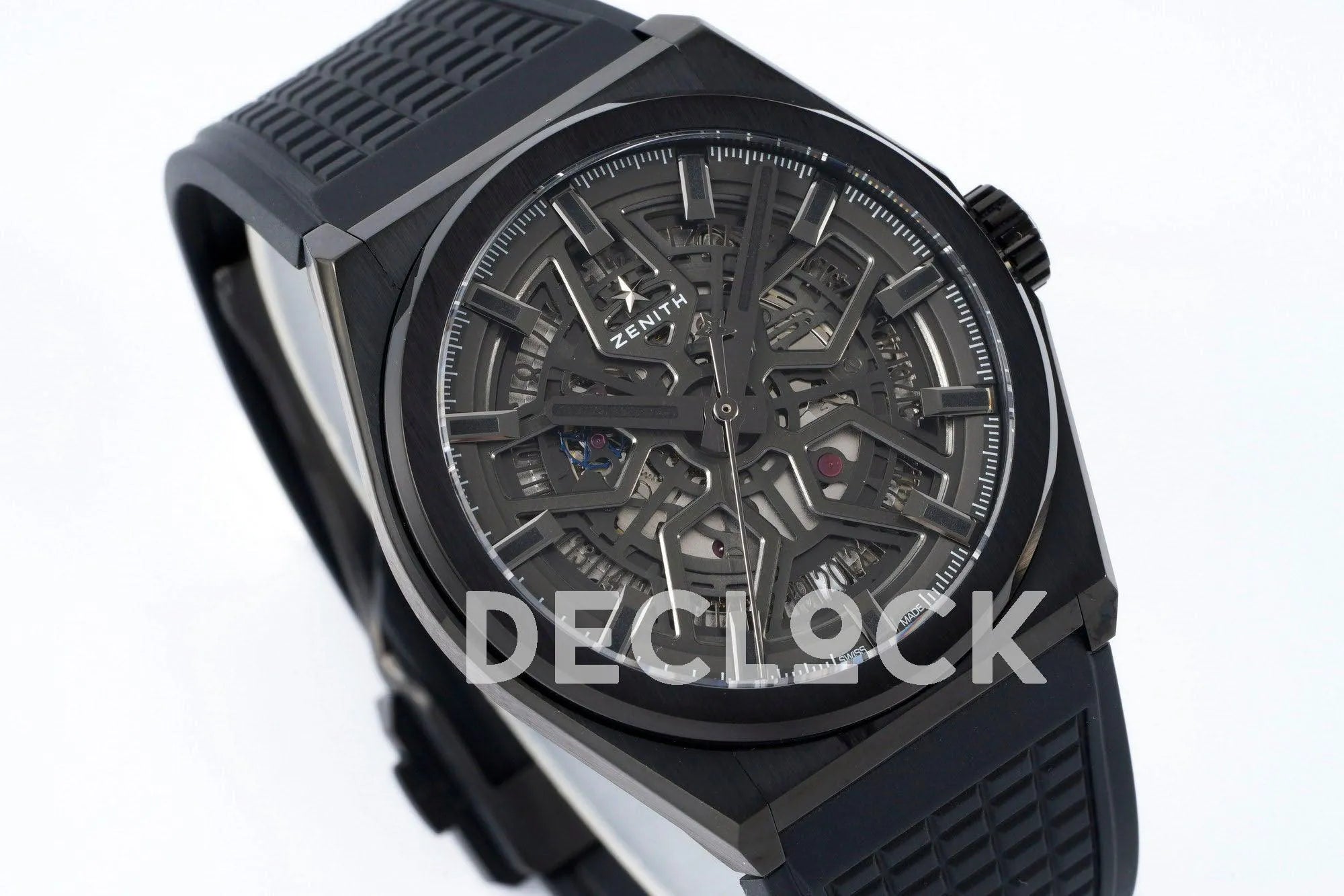 Replica Zenith Defy Classic Skeleton Black Bezel on Black Rubber Strap - Replica Watches