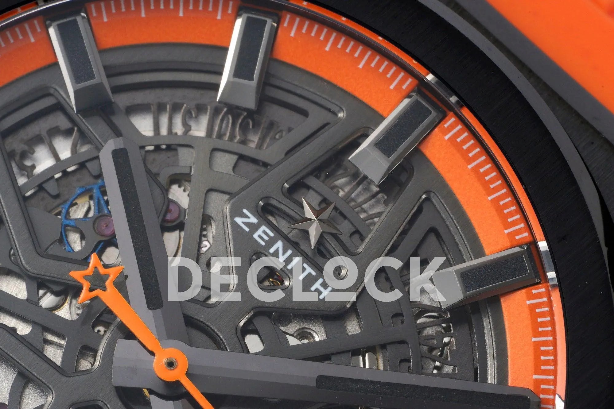 Replica Zenith Defy Classic Skeleton Black Bezel on Orange Rubber Strap - Replica Watches