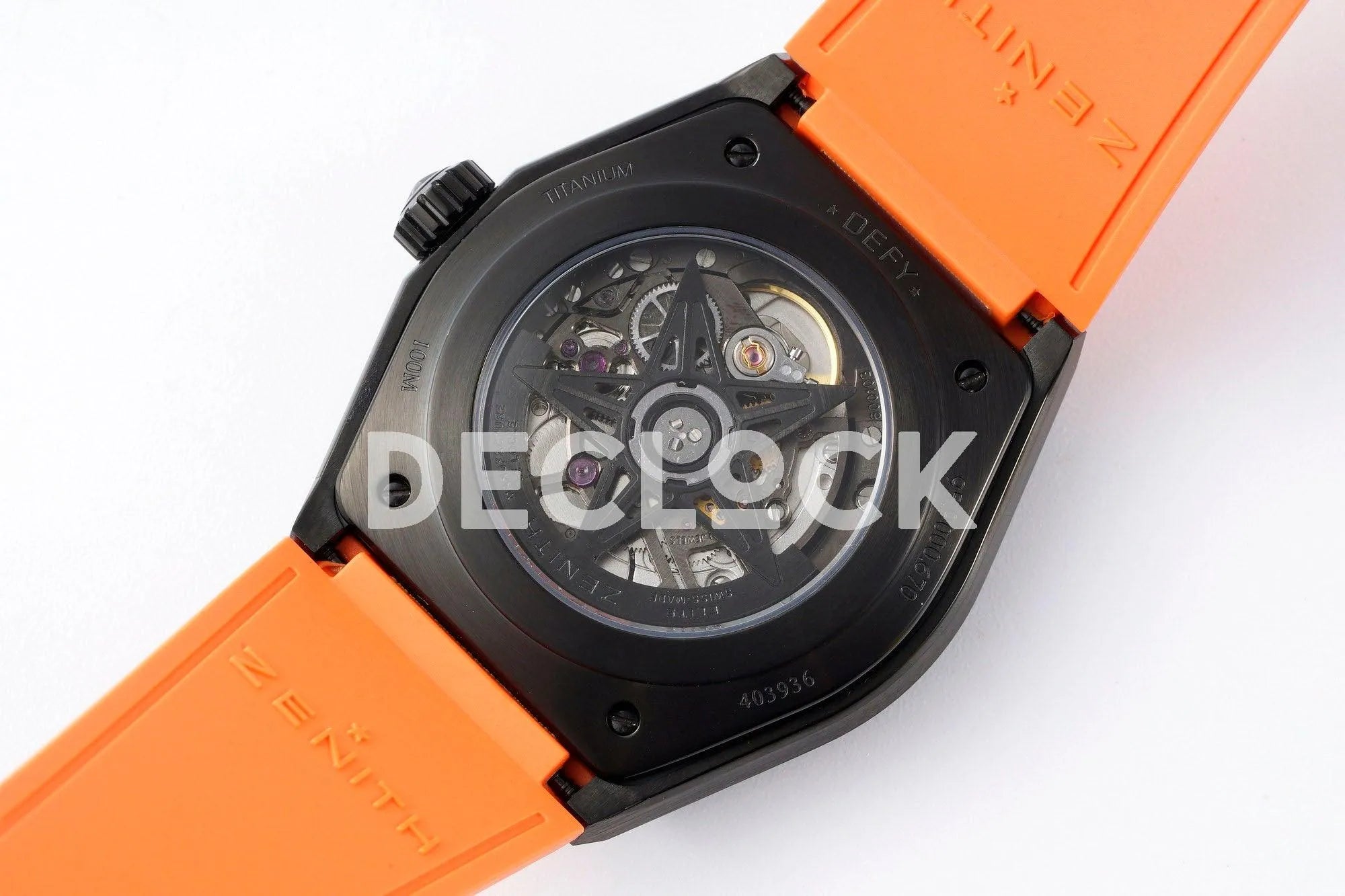 Replica Zenith Defy Classic Skeleton Black Bezel on Orange Rubber Strap - Replica Watches