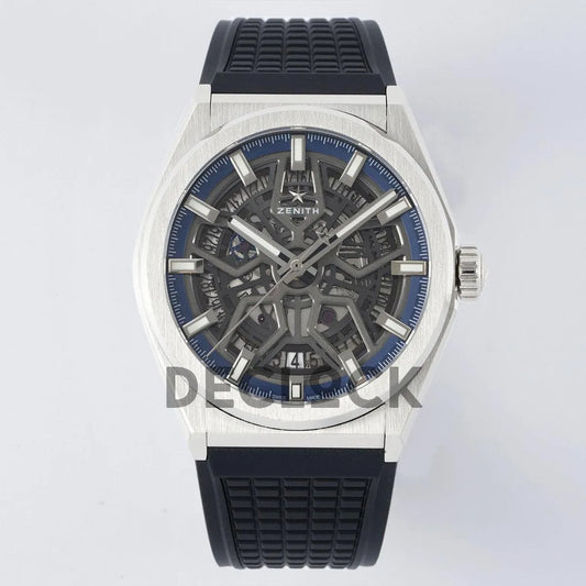 Replica Zenith Defy Classic Skeleton Black Dial on Black Rubber Strap - Replica Watches