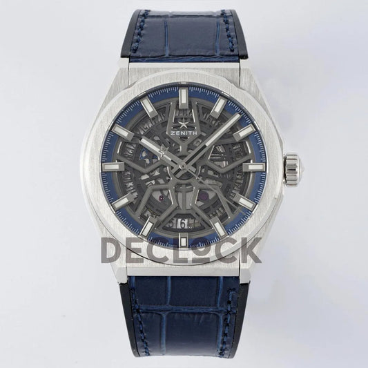 Replica Zenith Defy Classic Skeleton Blue Dial on Blue Leather Strap - Replica Watches