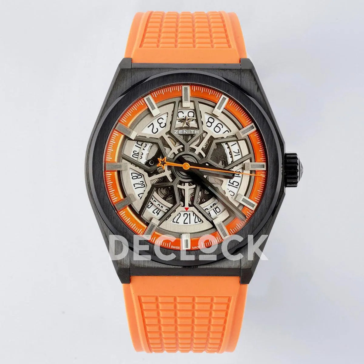 Replica Zenith Defy Classic Skeleton White Dial on Orange Rubber Strap - Replica Watches