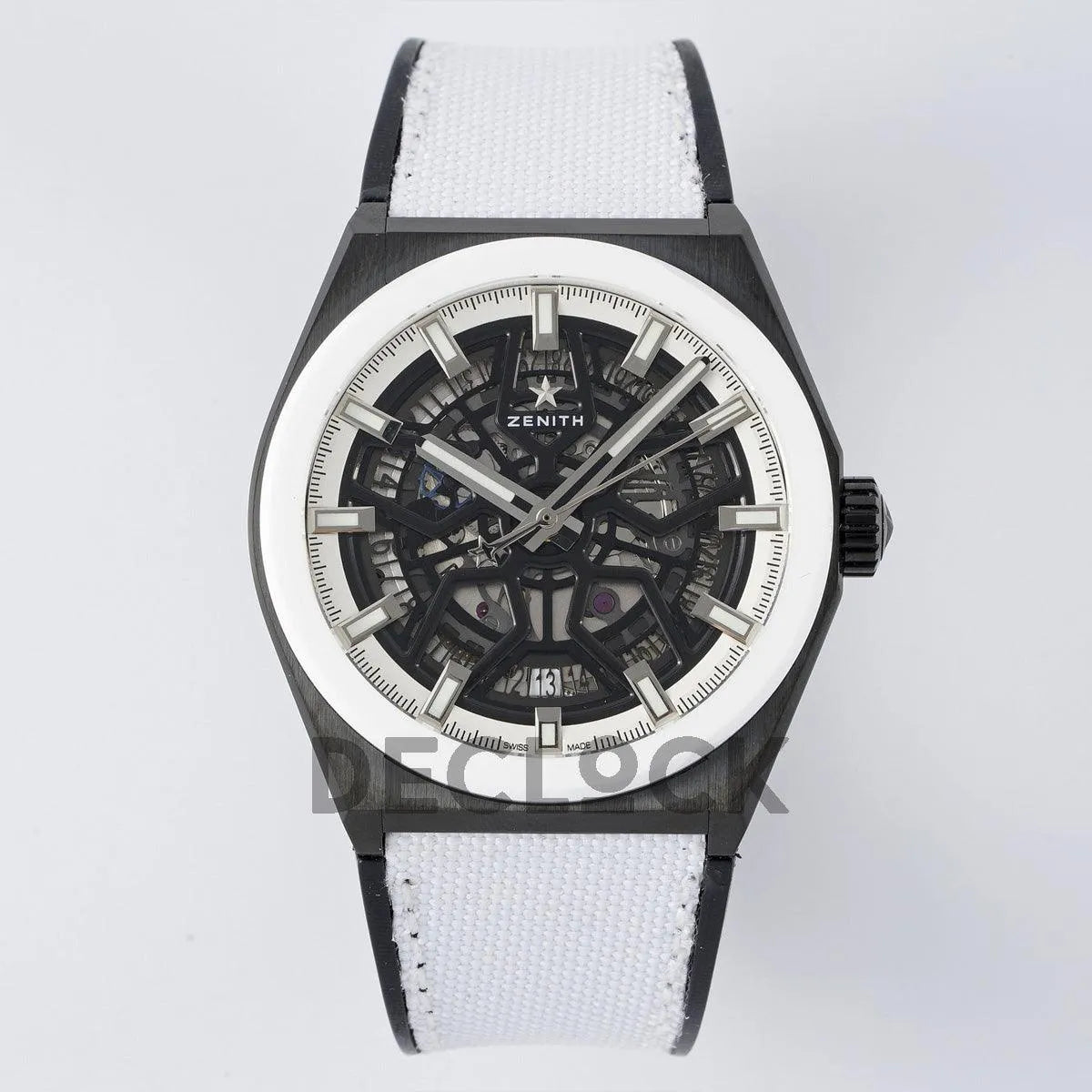 Replica Zenith Defy Classic White Bezel Skeleton White Dial on White Nylon Strap - Replica Watches