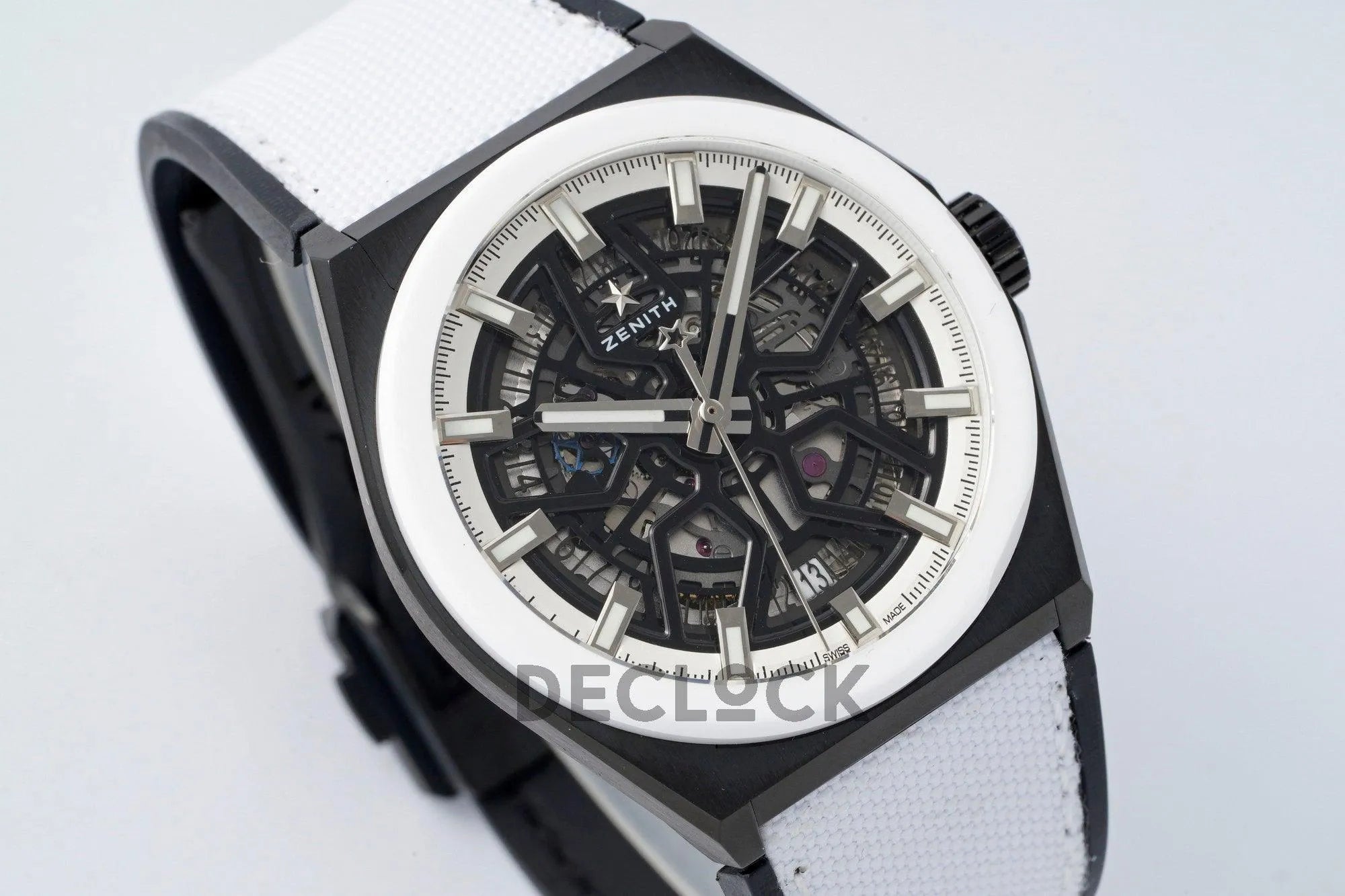 Replica Zenith Defy Classic White Bezel Skeleton White Dial on White Nylon Strap - Replica Watches